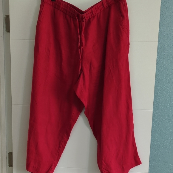 Charter Club Pants - Charter Club Luxury Linen High Waist Ankle Red Casual Boho Coastal Pants XL